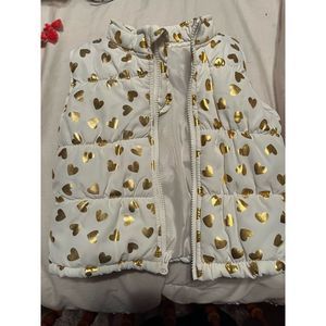 Baby Puffer Vest. Cream with gold hearts. 24 month.